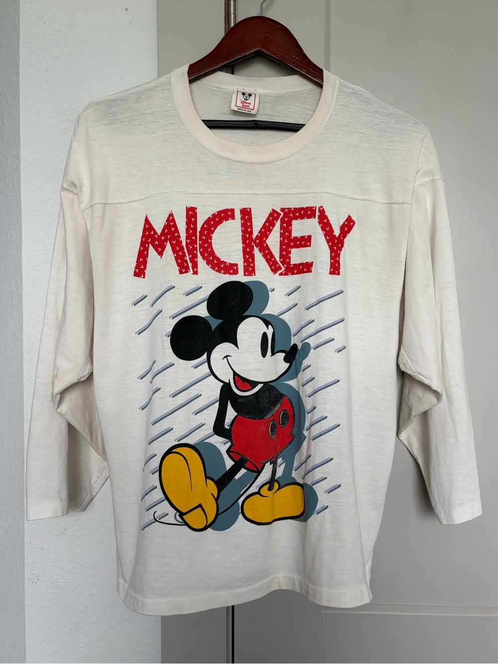 VINTAGE 90S DISNEY MICKEY MOUSE 3/4 SLEEVE GRAPHIC SINGLE STITCH TEE MENS MEDIUM